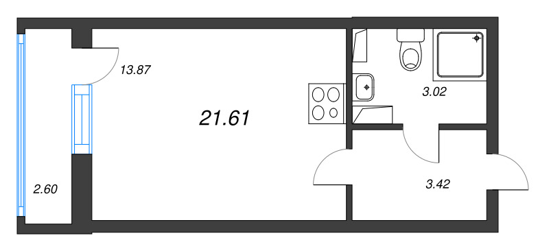 Квартира-студия, 21.61 м² - планировка, фото №1