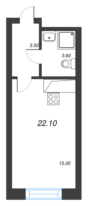 Квартира-студия, 22.1 м² в ЖК "Большая Охта" - планировка, фото №1