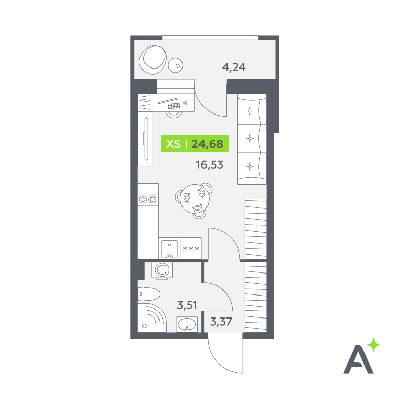 Квартира-студия, 24.68 м² в ЖК "Аквилон РекаПарк" - планировка, фото №1