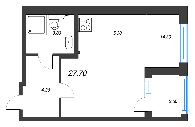 Квартира-студия, 27.7 м² в ЖК "Дубровский" - планировка, фото №1
