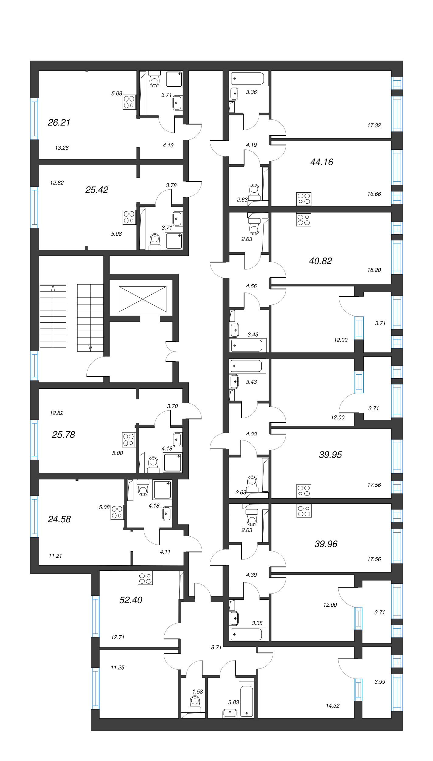 2-комнатная (Евро) квартира, 44.16 м² - планировка этажа