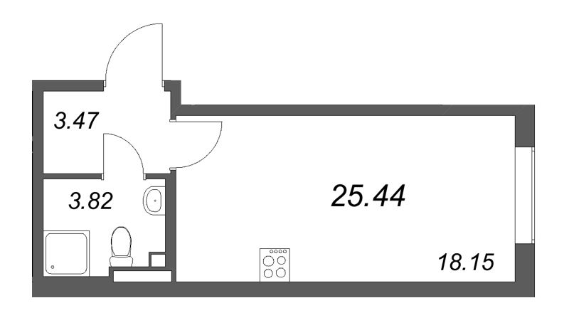 Квартира-студия, 25.44 м² в ЖК "Новая история" - планировка, фото №1