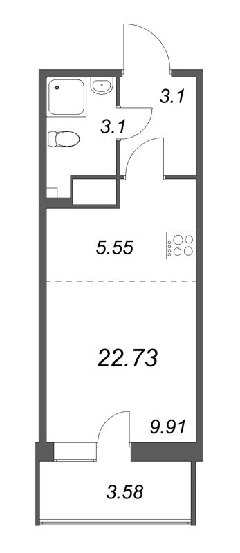 Квартира-студия, 22.73 м² в ЖК "Аквилон Янино" - планировка, фото №1