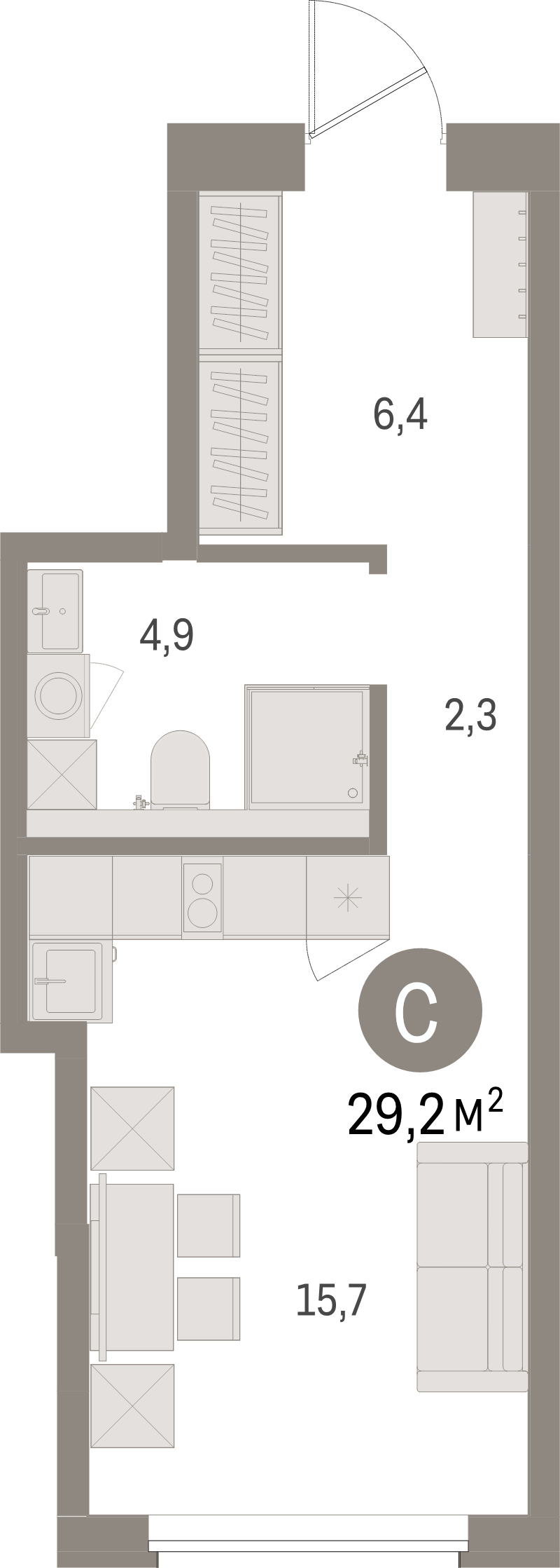 Квартира-студия, 29.2 м² - планировка, фото №1
