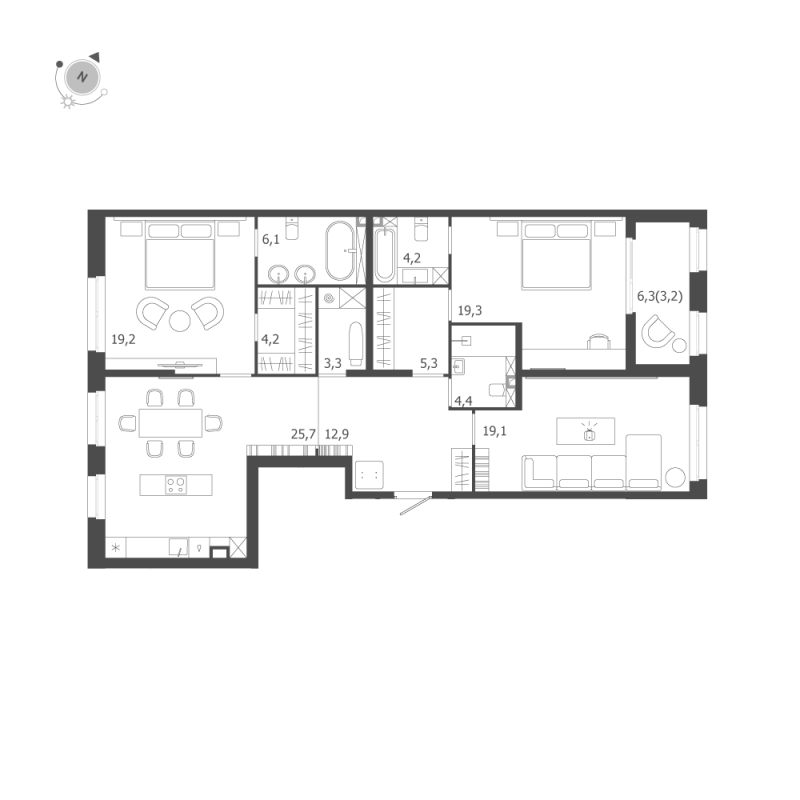 4-комнатная (Евро) квартира, 126.9 м² в ЖК "ЛДМ" - планировка, фото №1