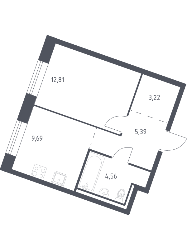1-комнатная квартира, 35.67 м² в ЖК "Квартал Лаголово" - планировка, фото №1