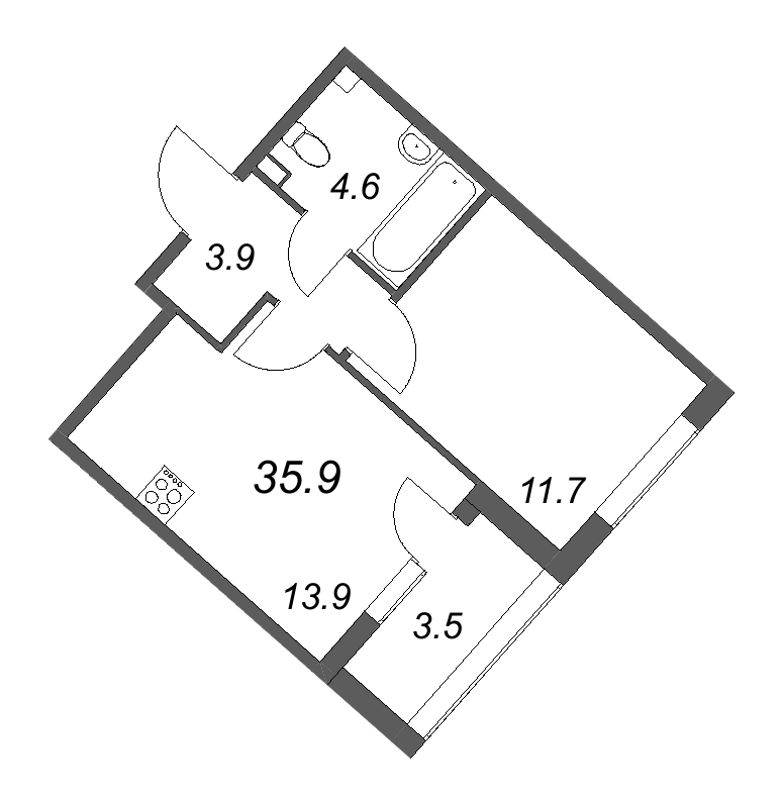 1-комнатная квартира, 35.9 м² в ЖК "Пулковский дом" - планировка, фото №1