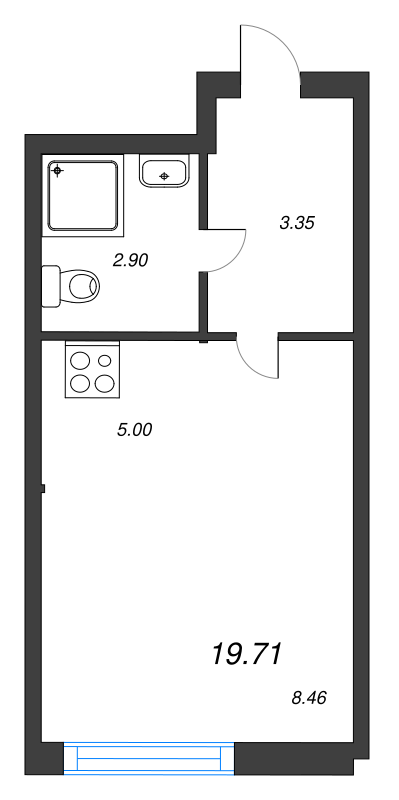 Квартира-студия, 19.71 м² - планировка, фото №1