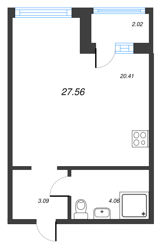 Квартира-студия, 29.58 м² в ЖК "Parkolovo" - планировка, фото №1