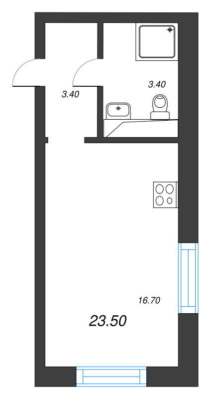 Квартира-студия, 23.5 м² в ЖК "Большая Охта" - планировка, фото №1