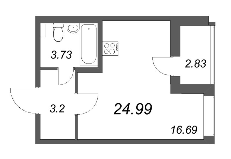 Квартира-студия, 24.99 м² в ЖК "Аквилон All in 3.0" - планировка, фото №1