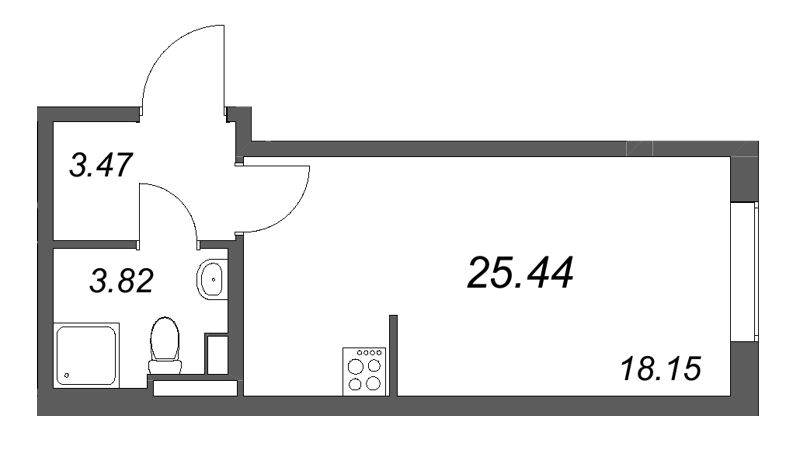 Квартира-студия, 25.44 м² в ЖК "Новая история" - планировка, фото №1