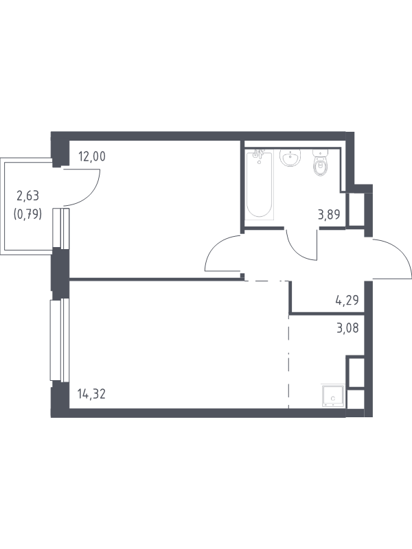 2-комнатная (Евро) квартира, 38.37 м² в ЖК "Новые Лаврики" - планировка, фото №1