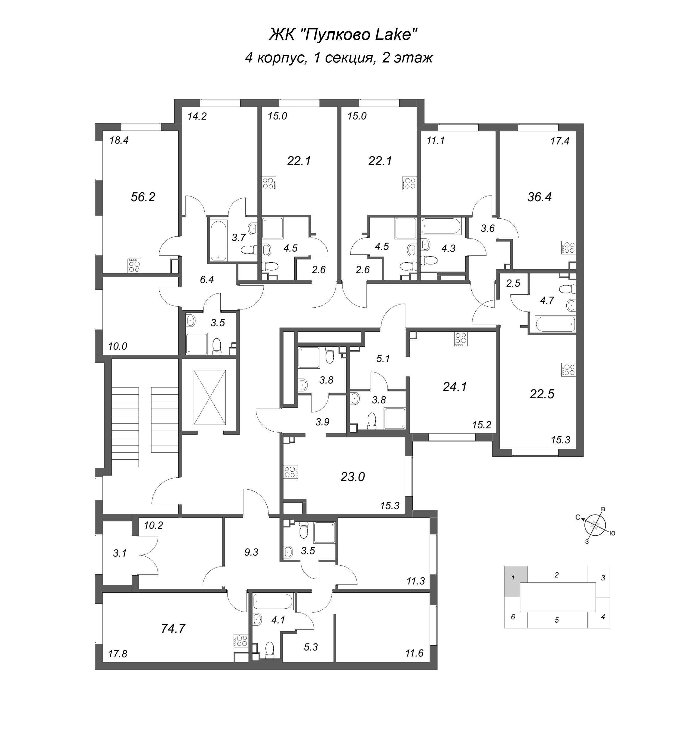 Квартира-студия, 22.1 м² в ЖК "Пулково Lake" - планировка этажа