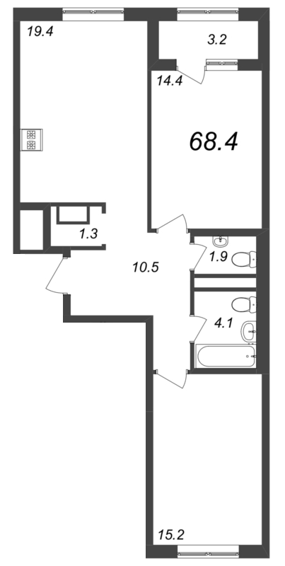 2-комнатная квартира, 68.4 м² - планировка, фото №1