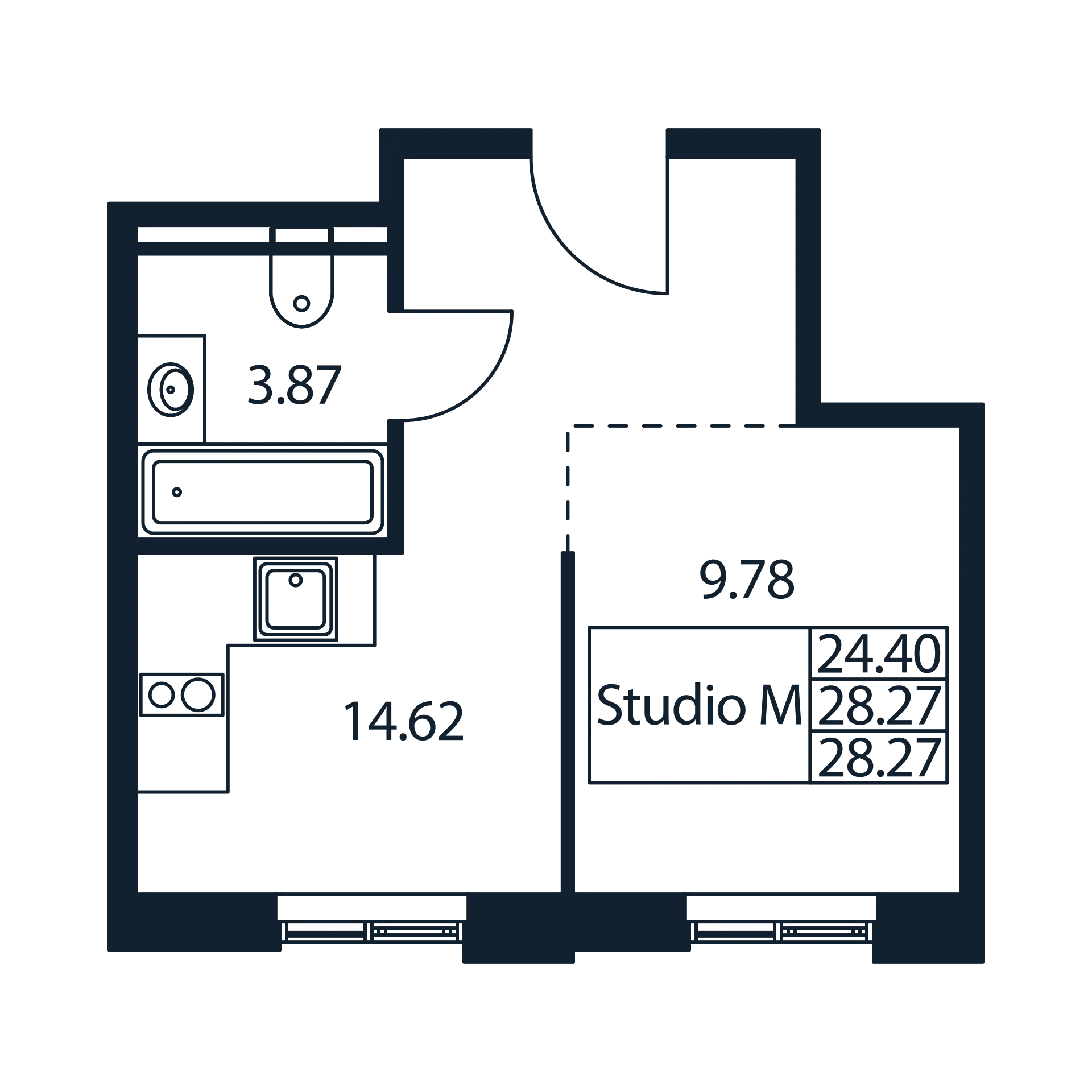 1-комнатная квартира, 26.58 м² в ЖК "Арт Плаза" - планировка, фото №1