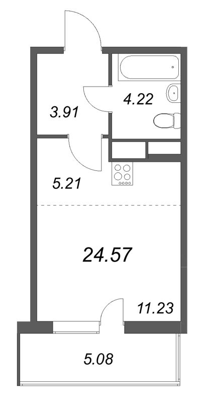 Квартира-студия, 24.57 м² в ЖК "Ясно.Янино" - планировка, фото №1