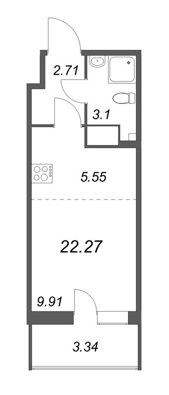 Квартира-студия, 22.27 м² - планировка, фото №1