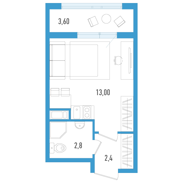 Квартира-студия, 19.28 м² в ЖК "AEROCITY" - планировка, фото №1