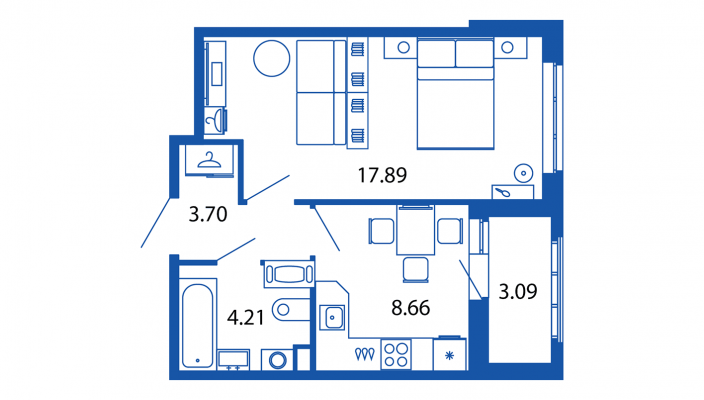 1-комнатная квартира, 34.46 м² - планировка, фото №1