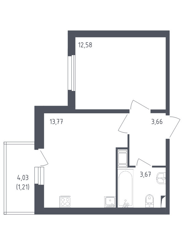 1-комнатная квартира, 34.89 м² в ЖК "Астрид" - планировка, фото №1