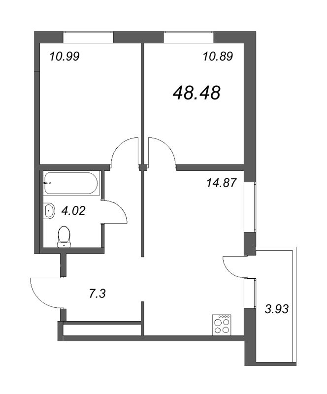 2-комнатная квартира, 53.95 м² в ЖК "Новые горизонты" - планировка, фото №1