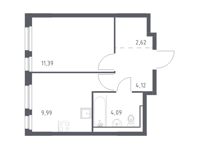 1-комнатная квартира, 32.21 м² в ЖК "Невская Долина" - планировка, фото №1