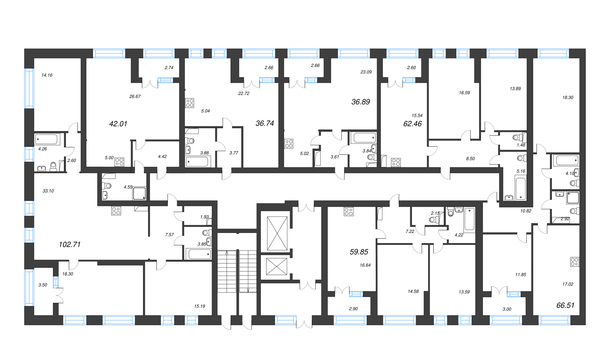 1-комнатная квартира, 42.01 м² - планировка этажа