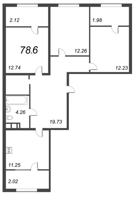 3-комнатная квартира, 83.7 м² в ЖК "Pixel" - планировка, фото №1