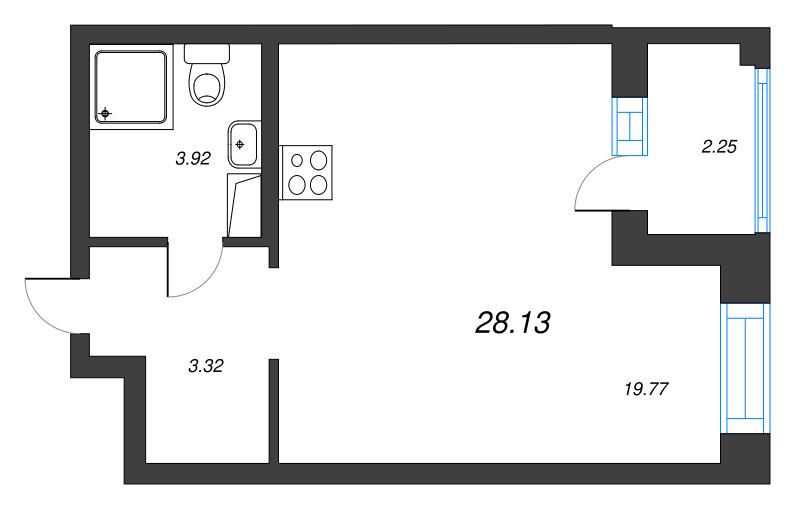 Квартира-студия, 28.13 м² - планировка, фото №1