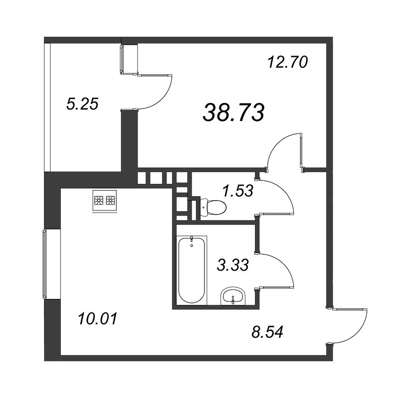 1-комнатная квартира, 36.1 м² - планировка, фото №1