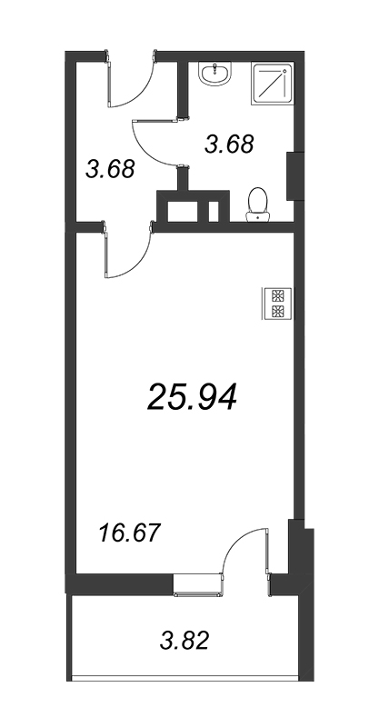 Квартира-студия, 26.5 м² в ЖК "WINGS апартаменты на Крыленко" - планировка, фото №1