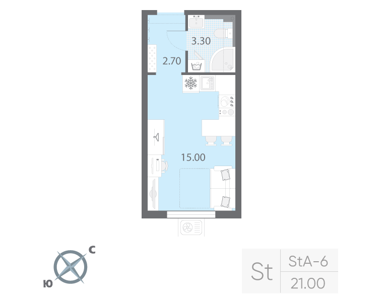 Квартира-студия, 21 м² в ЖК "Зеркальный ручей" - планировка, фото №1