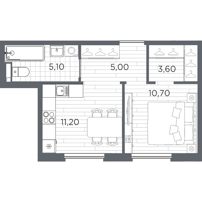 1-комнатная квартира, 35.6 м² в ЖК "PLUS Пулковский" - планировка, фото №1