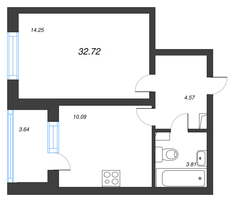 1-комнатная квартира, 32.72 м² в ЖК "Любоград" - планировка, фото №1
