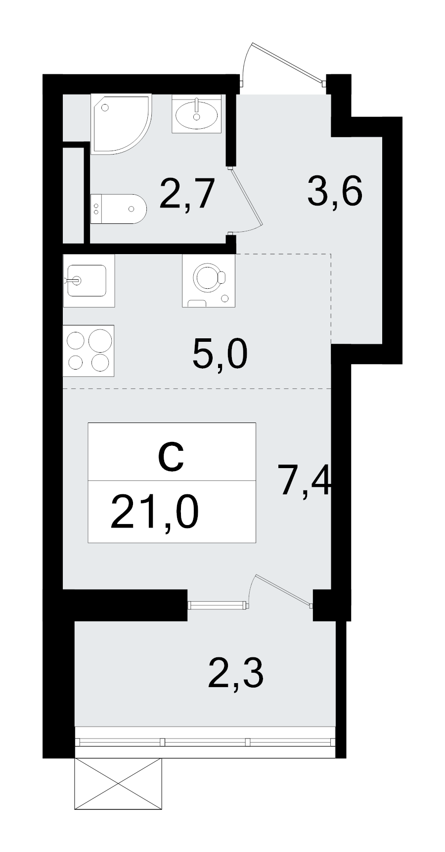 Квартира-студия, 21.3 м² - планировка, фото №1