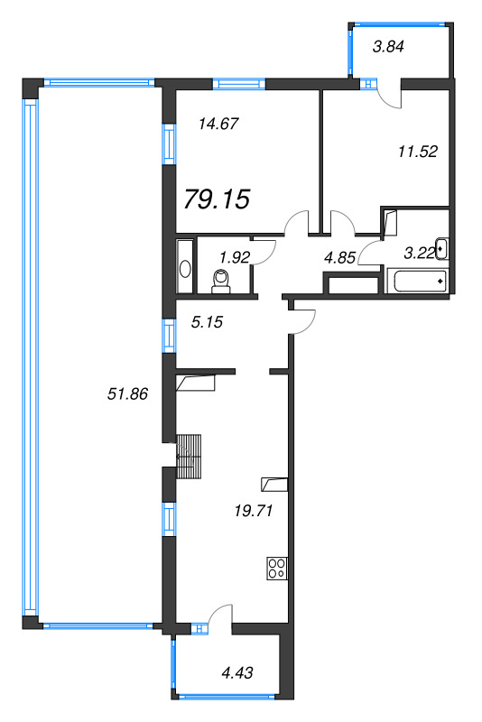 3-комнатная (Евро) квартира, 121.17 м² в ЖК "Jaanila Драйв" - планировка, фото №1