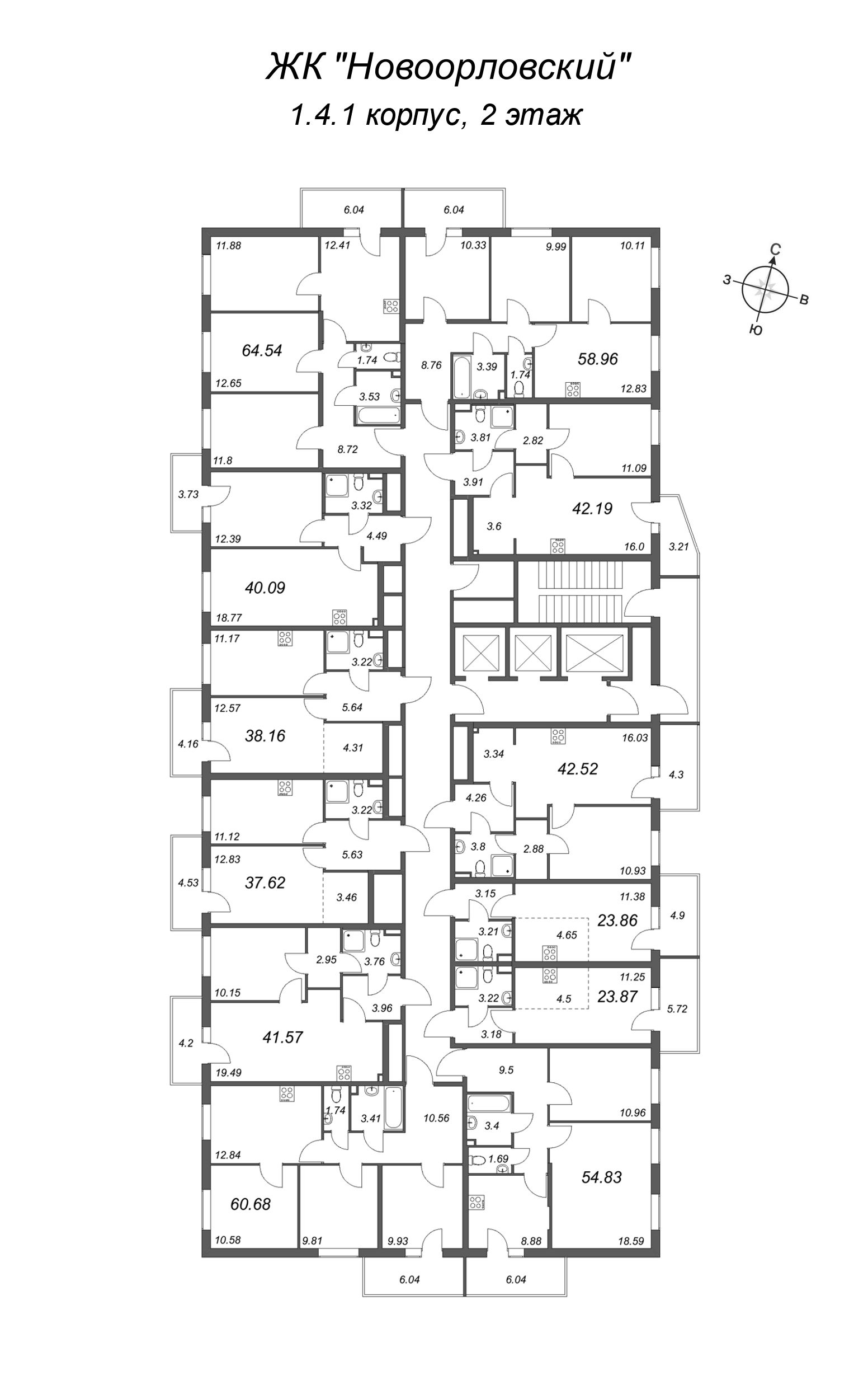 1-комнатная квартира, 43.4 м² в ЖК "Новоорловский" - планировка этажа