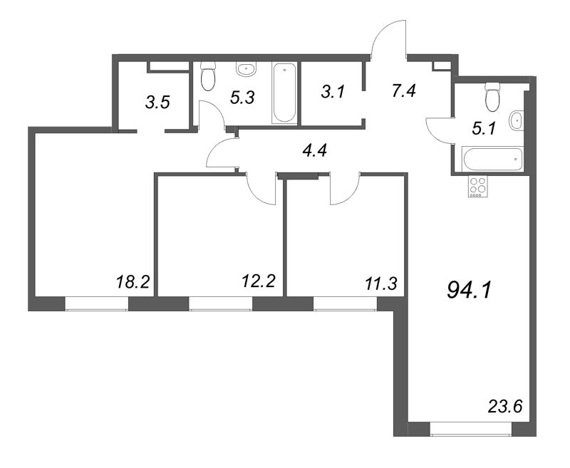 4-комнатная (Евро) квартира, 94.2 м² в ЖК "Визионер" - планировка, фото №1