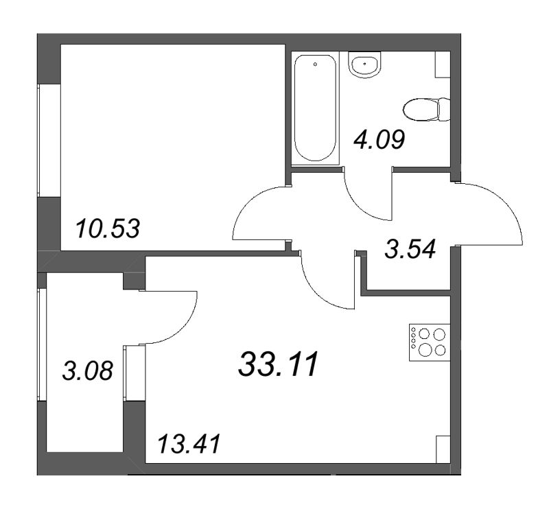 1-комнатная квартира, 33.11 м² в ЖК "Гранат" - планировка, фото №1
