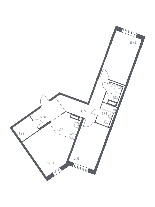 3-комнатная (Евро) квартира, 71.18 м² - планировка, фото №1