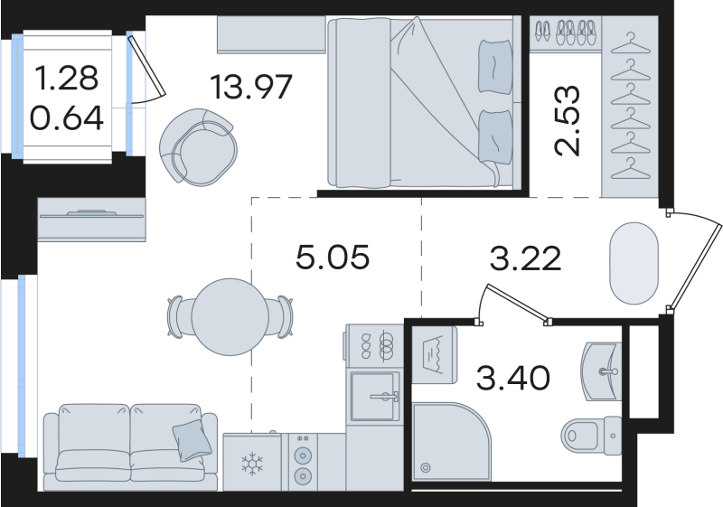 Квартира-студия, 28.81 м² в ЖК "Романовка" - планировка, фото №1