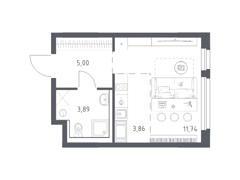 Квартира-студия, 24.49 м² - планировка, фото №1