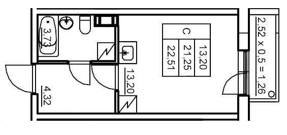 Квартира-студия, 22.54 м² в ЖК "Панорама Юкки" - планировка, фото №1