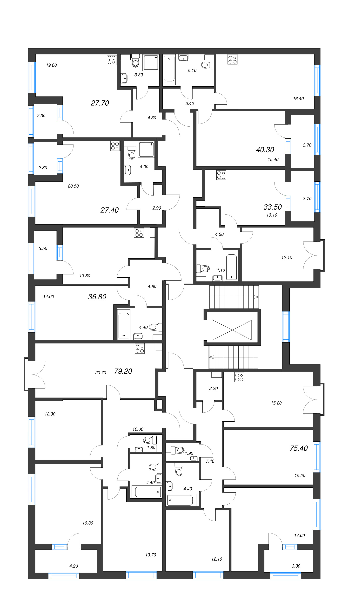 1-комнатная квартира, 33.5 м² в ЖК "Дубровский" - планировка этажа