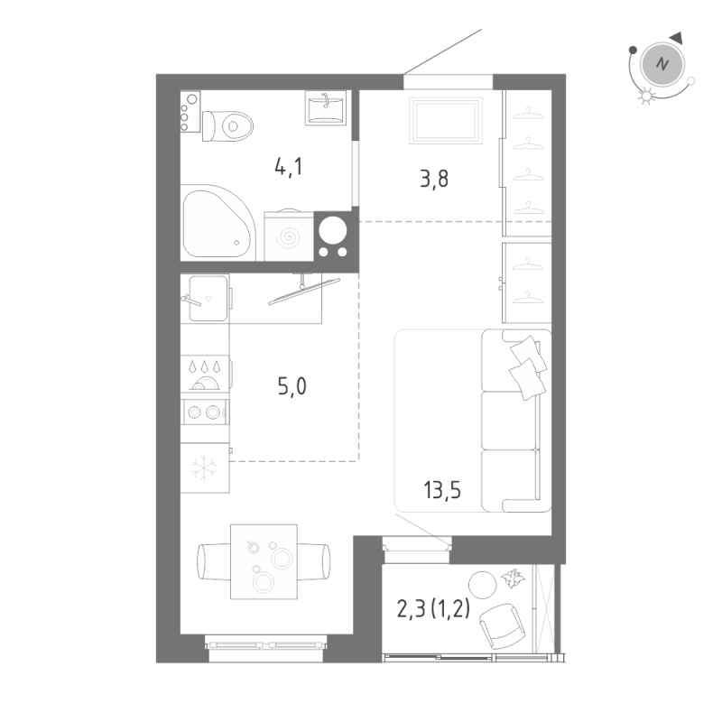 Квартира-студия, 27.7 м² в ЖК "Клюква.Парк" - планировка, фото №1