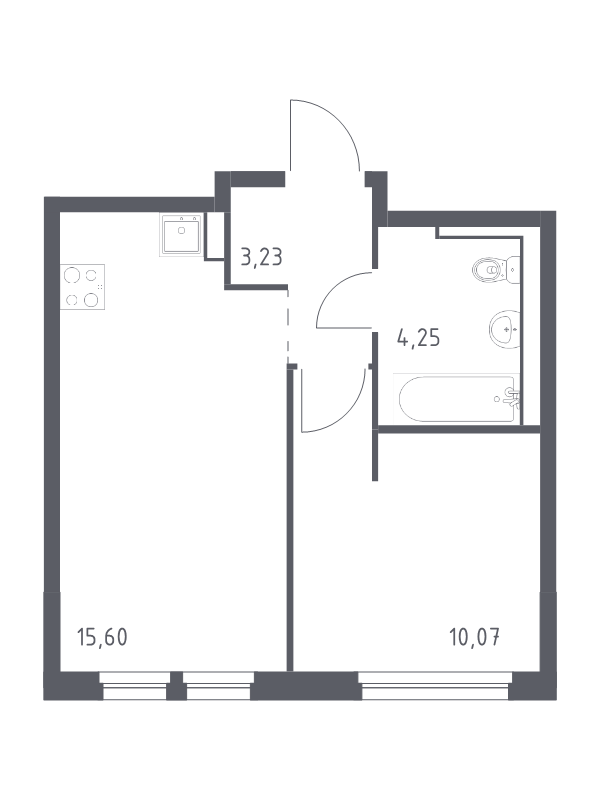 2-комнатная (Евро) квартира, 33.15 м² - планировка, фото №1