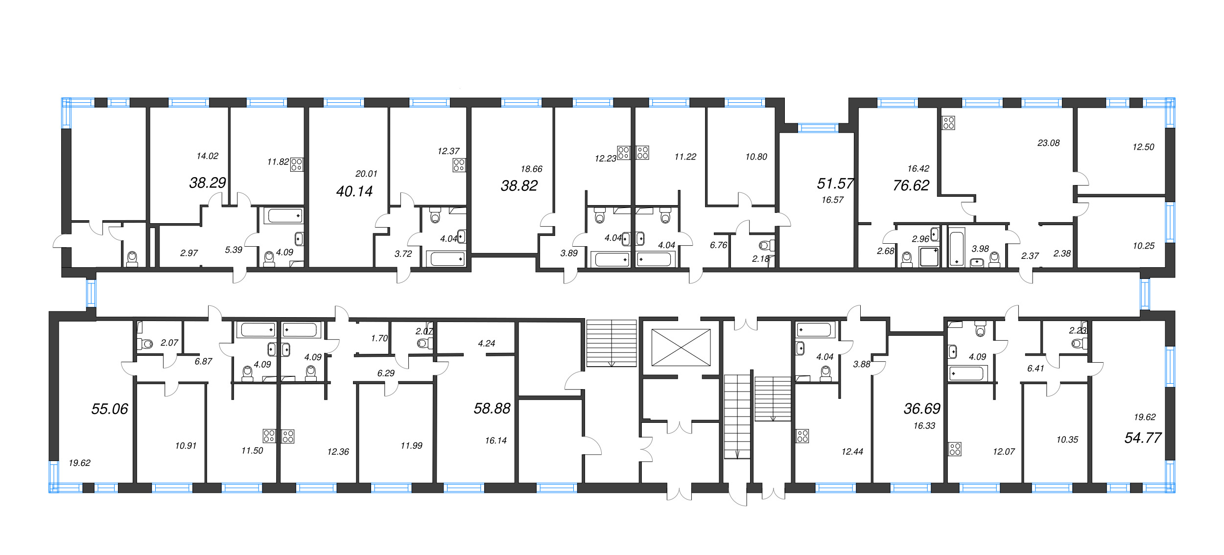 1-комнатная квартира, 40.14 м² в ЖК "Арт Парк" - планировка этажа