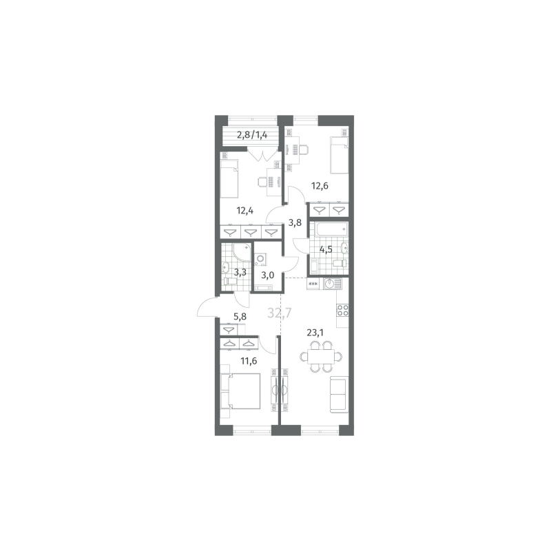 4-комнатная (Евро) квартира, 81.68 м² в ЖК "Новый Питер" - планировка, фото №1