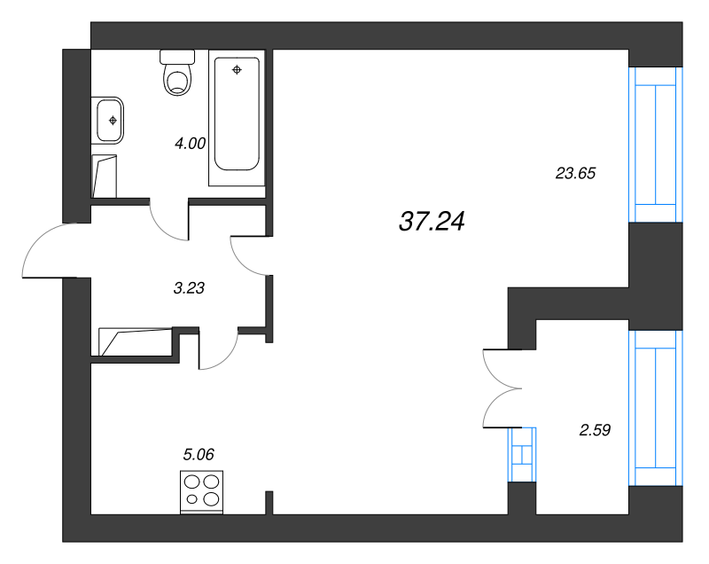 1-комнатная квартира, 39.9 м² - планировка, фото №1